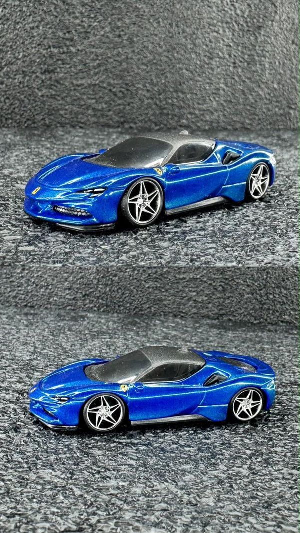 Rodas 1:64 Cromo Silver – Multiraias Côncava (look Ferrari SF90 Azul)